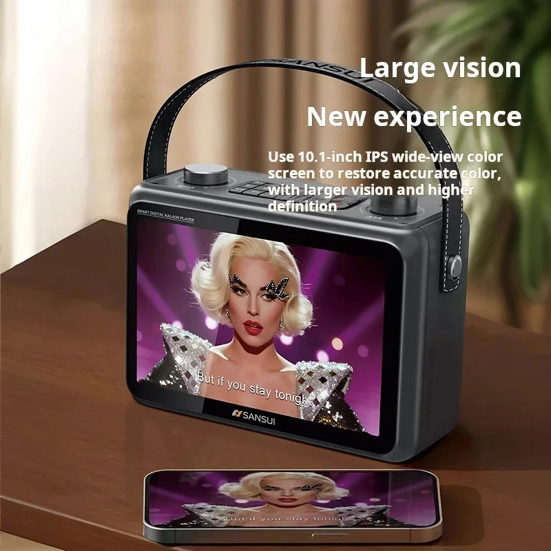 Audio Music To Lyrics - SANSUI K115 หน้าจอ LED 10.1 นิ้วมัลติมีเดียลำโพงบลูทูธพร้อมคำบรรยายเนื้อเพลงสมาร์ทเครื่องคาราโอเกะเพลงวิดีโอลำโพง